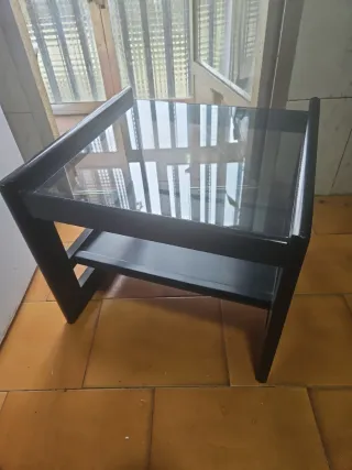 Mesa baja madera cristal bandeja