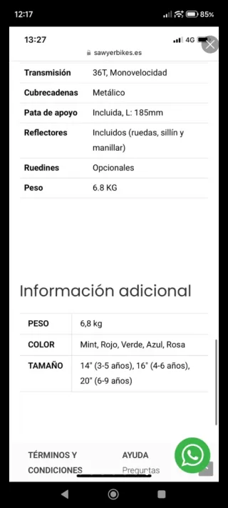 Bicicleta Infantil Sawyer Roja 14"