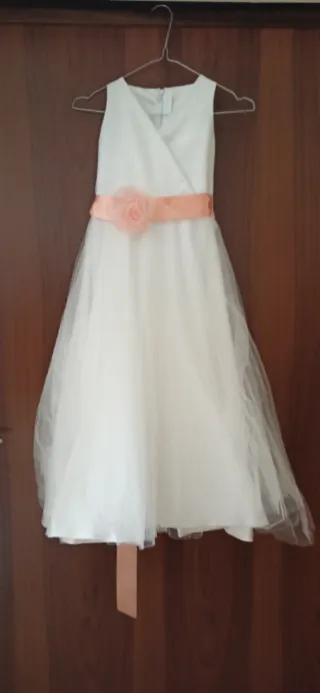 Abito da comunione bianco e rosa,con cinta