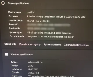 Mini PC i7-11370H 16GB RAM WiFi 6 Negro