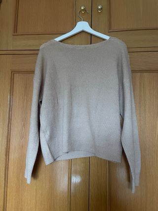 Jersey de mujer beige con encaje