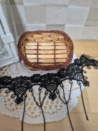 Gargantilla Gótica Negra Encaje Cadenas