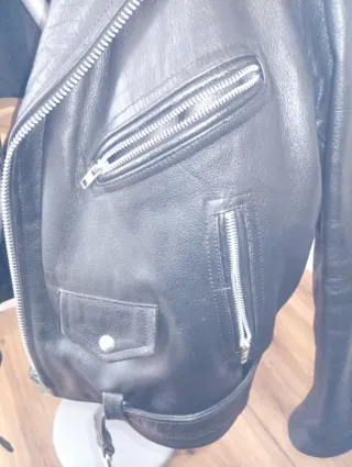 Cazadora motorista cuero negro talla L