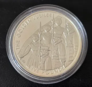 Moneda 5 Libras Jersey 2002 Plata con baño oro 24