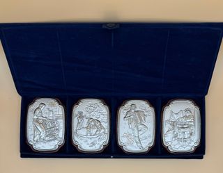 Set 4 Quadri Argento 850 Sbalzato Antichi Mestieri