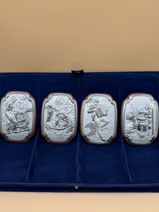 Set 4 Quadri Argento 850 Sbalzato Antichi Mestieri