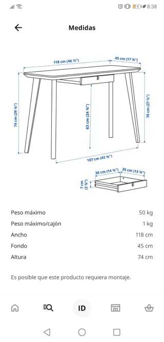 Escritorio negro con cajón Nuevo