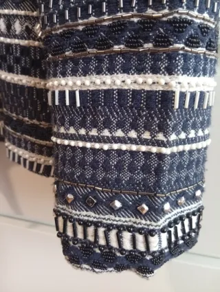 Chaqueta de vestir azul y blanca Mango talla M