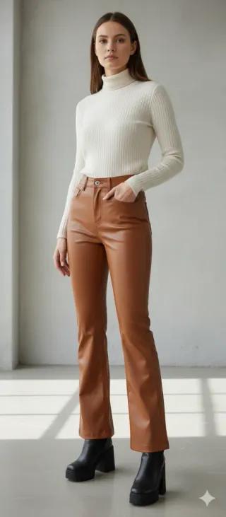 Pantalón polipiel flare marrón talla Xs No usado.