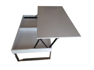 Mesa de centro elevable blanca y patas metal