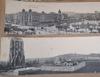 4 Postales Panorámicas Barcelona Antiguas