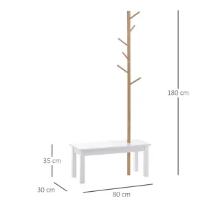Banco Perchero Bambú Blanco 6 Ganchos