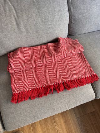 Manta Algodón Chevron Roja y Blanca