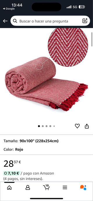 Manta Algodón Chevron Roja y Blanca