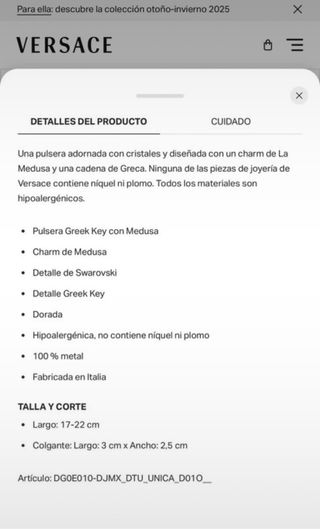 Pulsera Cristales Versace Medusa Dorada