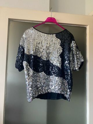 Blusón lentejuelas negro y plata talla única