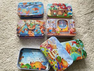 Lote 6 Puzzles 60 piezas de madera en Lata