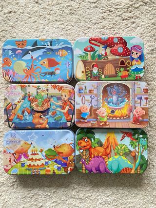 Lote 6 Puzzles 60 piezas de madera en Lata
