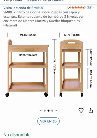 Carro Cocina SMIBUY Bambú 3 Niveles Cajón