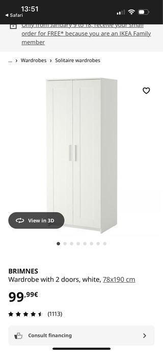 Armario BRIMNES Ikea Blanco 78x190cm