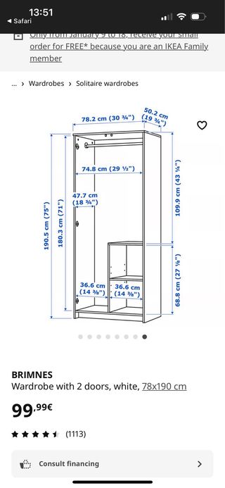 Armario BRIMNES Ikea Blanco 78x190cm