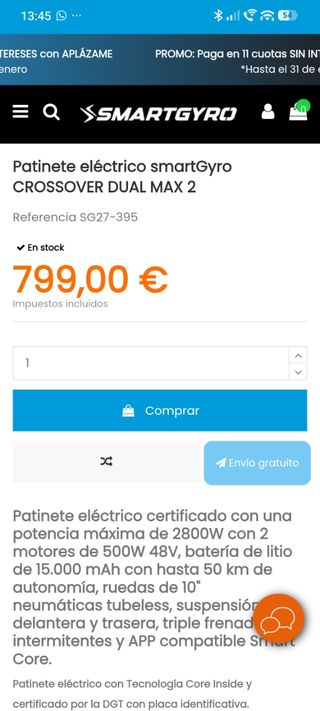 Patinete eléctrico Smartgyro Crossover Dual Max 2