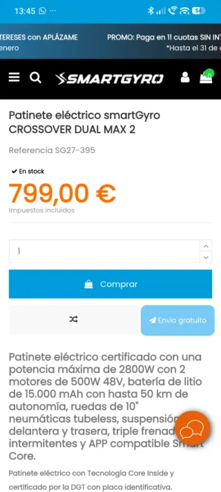 Patinete eléctrico Smartgyro Crossover Dual Max 2