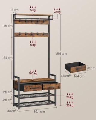 Perchero recibidor con banco y zapatero VASAGLE HSR429B01
