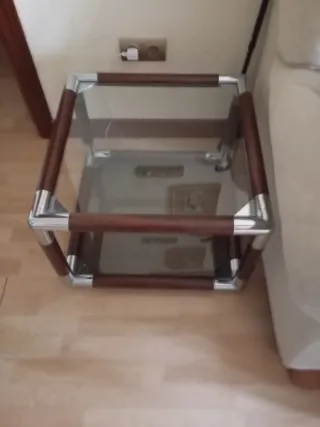 Tavolo ausiliario in legno e vetro