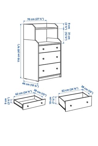 Cómoda Ikea Hauga 3 cajones blanca.
