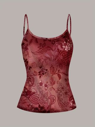 Top elegante Rojo y Flores T XL