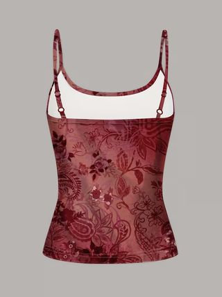 Top elegante Rojo y Flores T XL