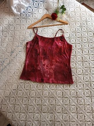 Top elegante Rojo y Flores T XL