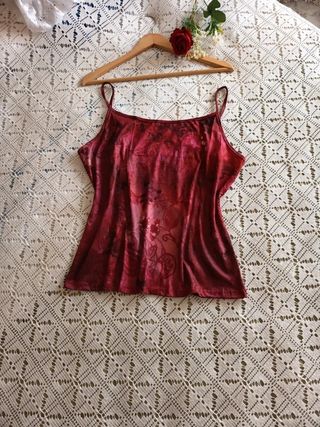 Top elegante Rojo y Flores T XL