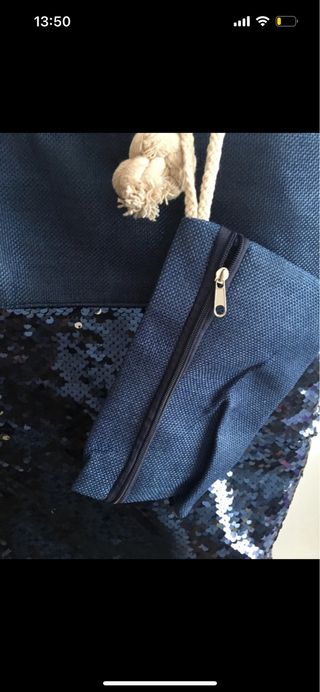 Bolsa de playa J.S Ondo azul con lentejuelas
