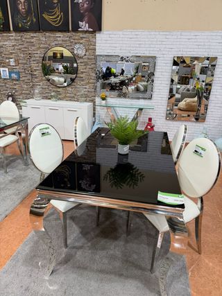 Comedor 4 Sillas Cristal y Metal