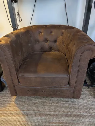 Sofá 2 plazas y sillón Chesterfield Marrón