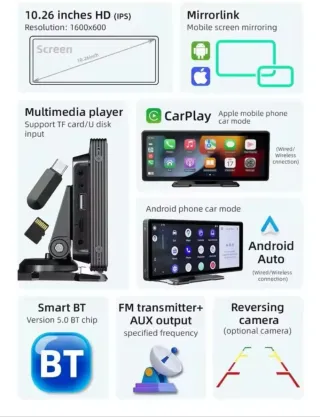 Reproductor Portátil Coche CarPlay Android Auto