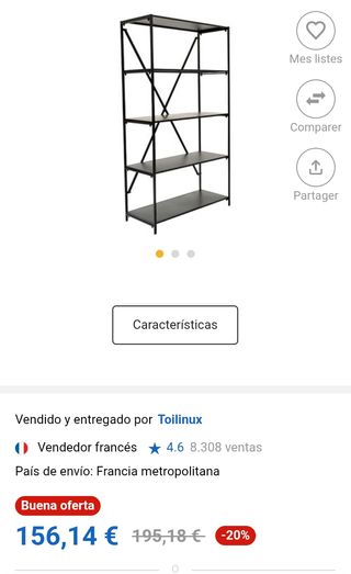 Librería Intempora 5 estantes metálicos 155 cm – Negra