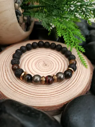 Pulsera Piedra Volcánica y Ojo de Tigre