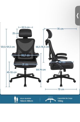 Silla ergonómica de oficina negra. Amazon