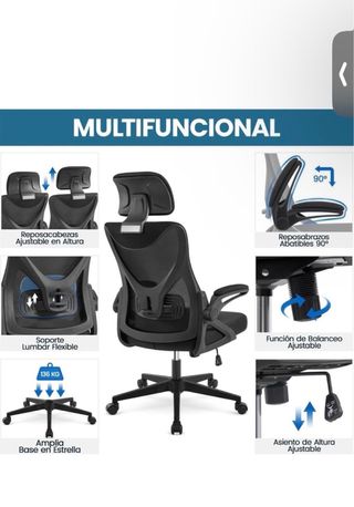 Silla ergonómica de oficina negra. Amazon