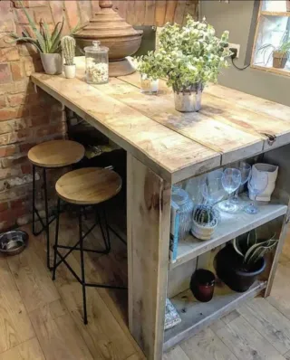 Isla de cocina rústica madera y metal
