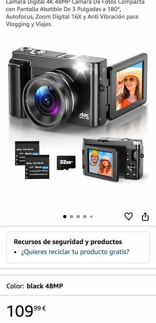 Cámara Digital 4K 48MP Compacta abatible