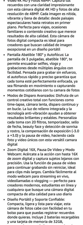 Cámara Digital 4K 48MP Compacta abatible