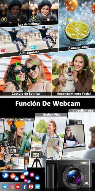 Cámara Digital 4K 48MP Compacta abatible