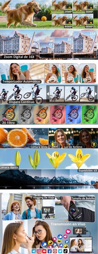 Cámara Digital 4K 48MP Compacta abatible
