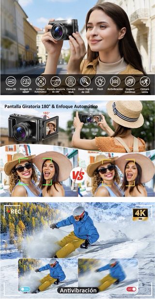 Cámara Digital 4K 48MP Compacta abatible