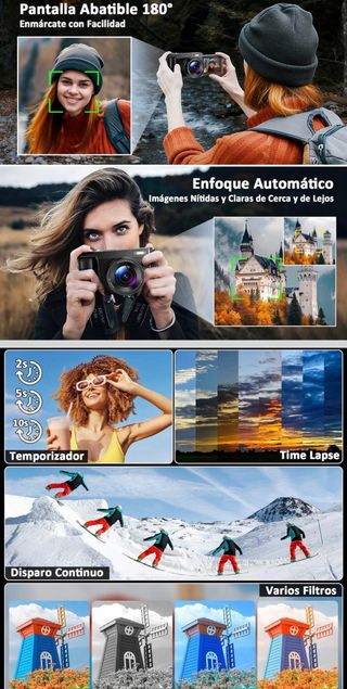 Cámara Digital 4K 48MP Compacta abatible