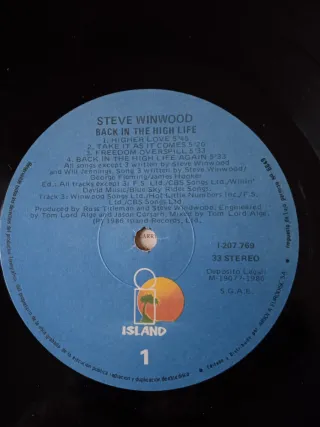 Vinilo Steve Winwood Back in The High Life